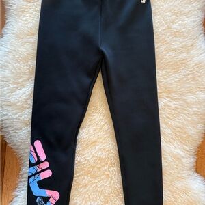 Fila Kids Leggings in Black with Pink and Blue Logo